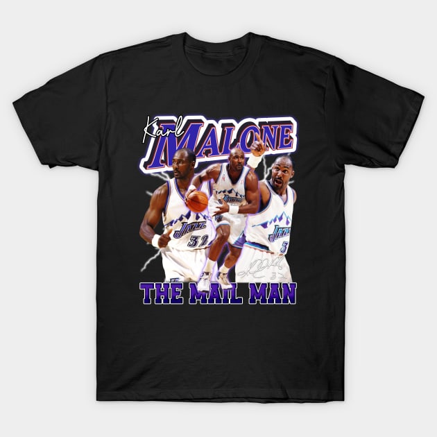 Karl Malone The Mail Man Basketball Legend Signature Vintage Retro 80s 90s Bootleg Rap Style T-Shirt by CarDE